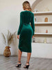 V-Neck Long Sleeve Tulip Hem Dress -BazaarBey - www.shopbazaarbey.com