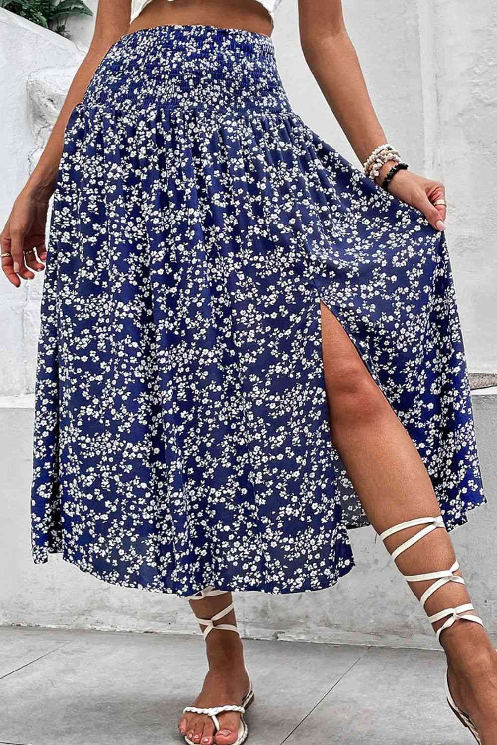 Ditsy Floral Slit High Waist Skirt Trendsi