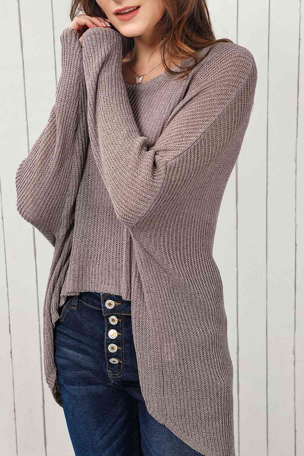 Round Neck High-Low Sweater Trendsi