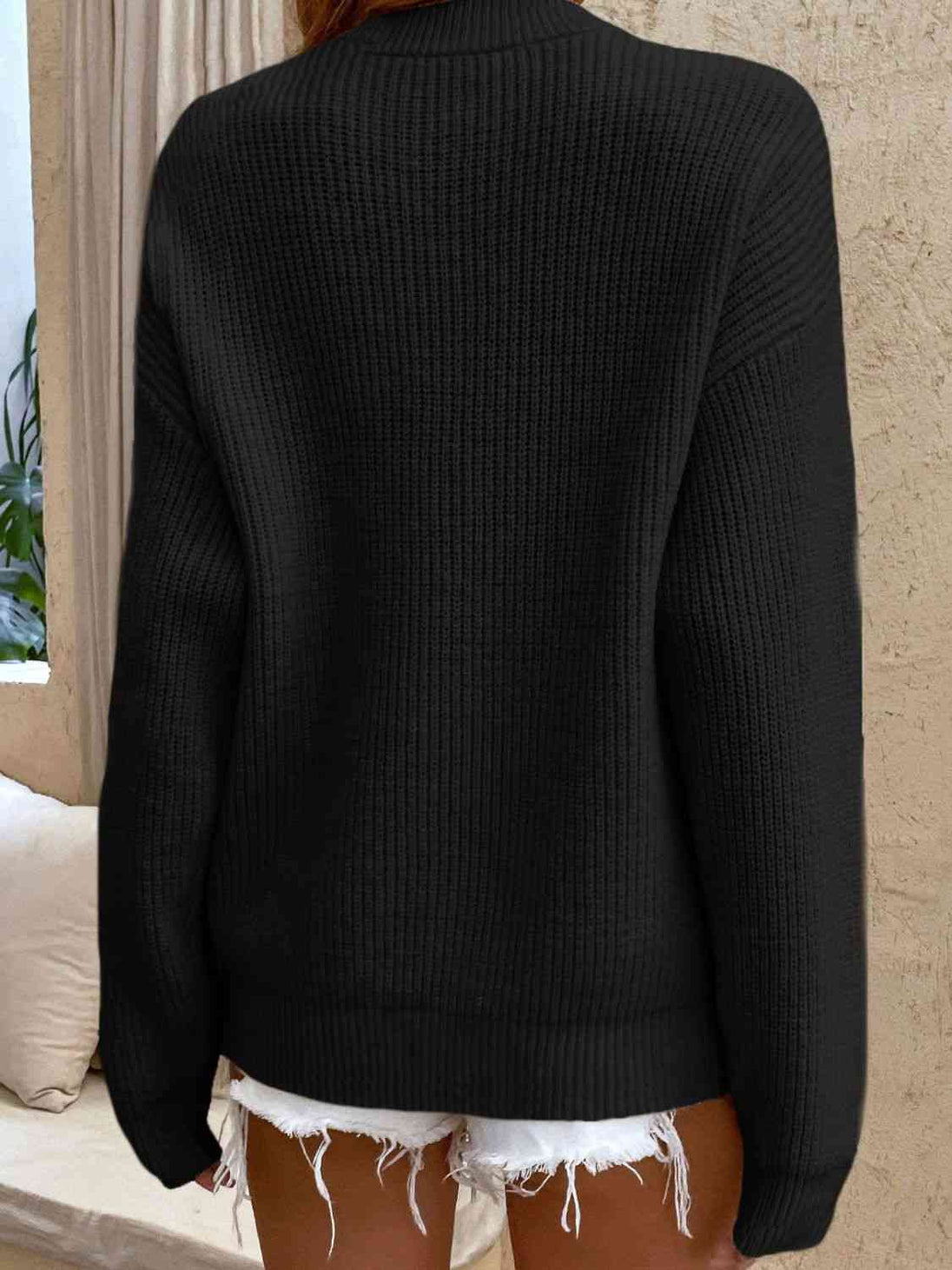 Round Neck Ribbed Button-Down Sweater Bazaarbey