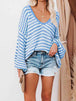 Striped Drop Shoulder V-Neck Sweater Bazaarbey