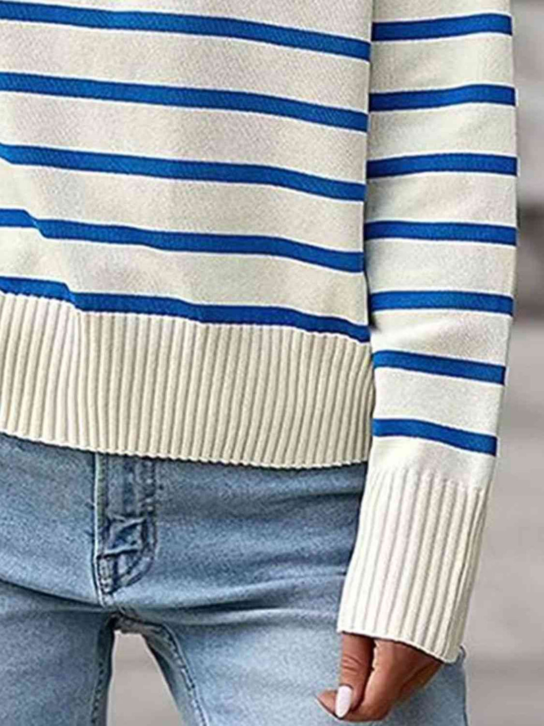 Striped Collared Neck Knit Top Bazaarbey