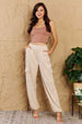 HYFVE Chic For Days High Waist Drawstring Cargo Pants in Ivory Bazaarbey