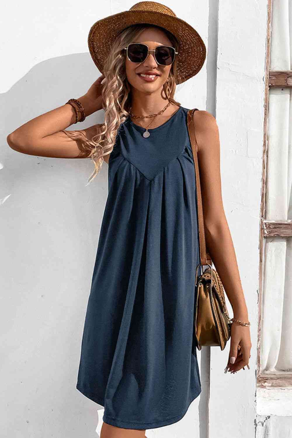 Round Neck Sleeveless Mini Dress -BazaarBey - www.shopbazaarbey.com