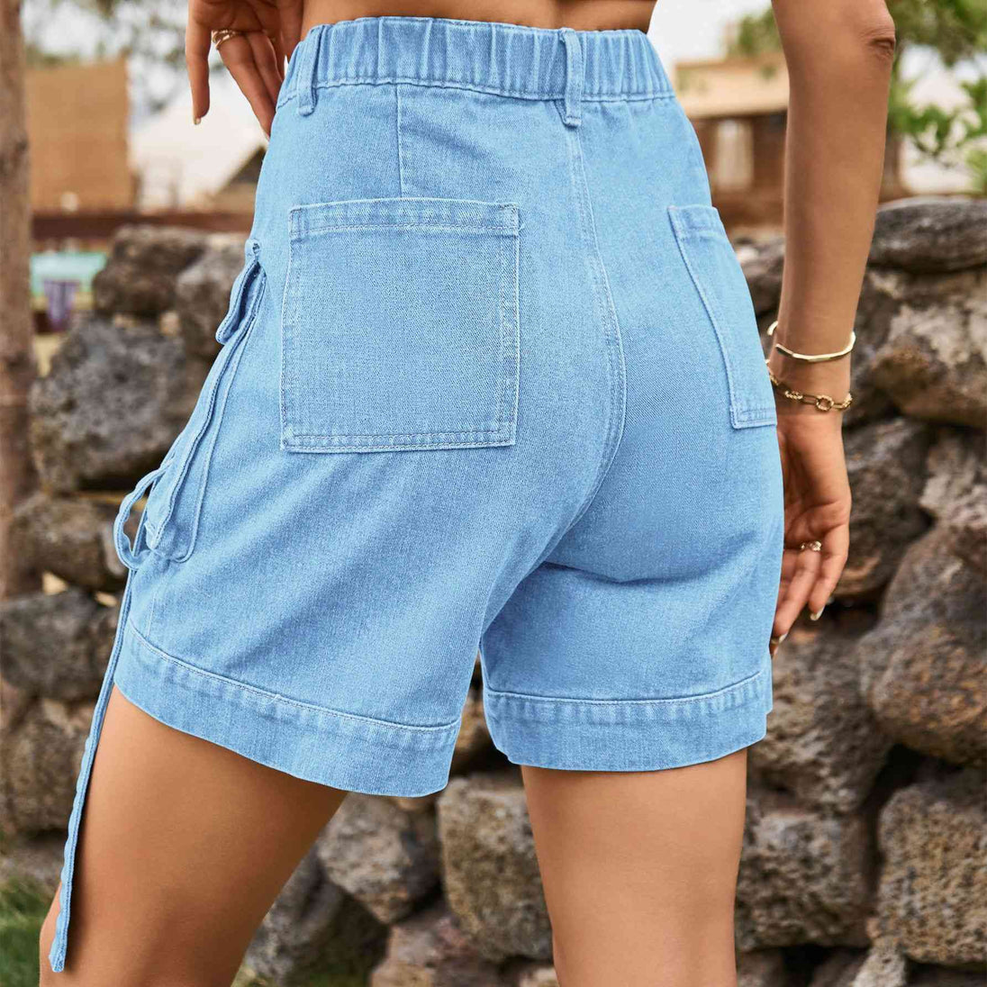 High Waist Denim Cargo Shorts Bazaarbey