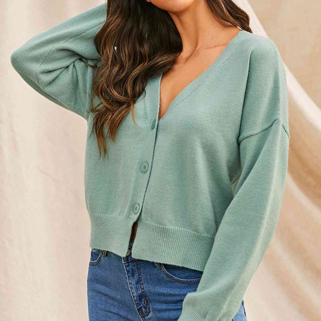 BazaarBey V-Neck Button Up Long Sleeve Cardigan 