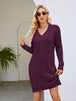 Cable-Knit V-Neck Mini Sweater Dress Bazaarbey