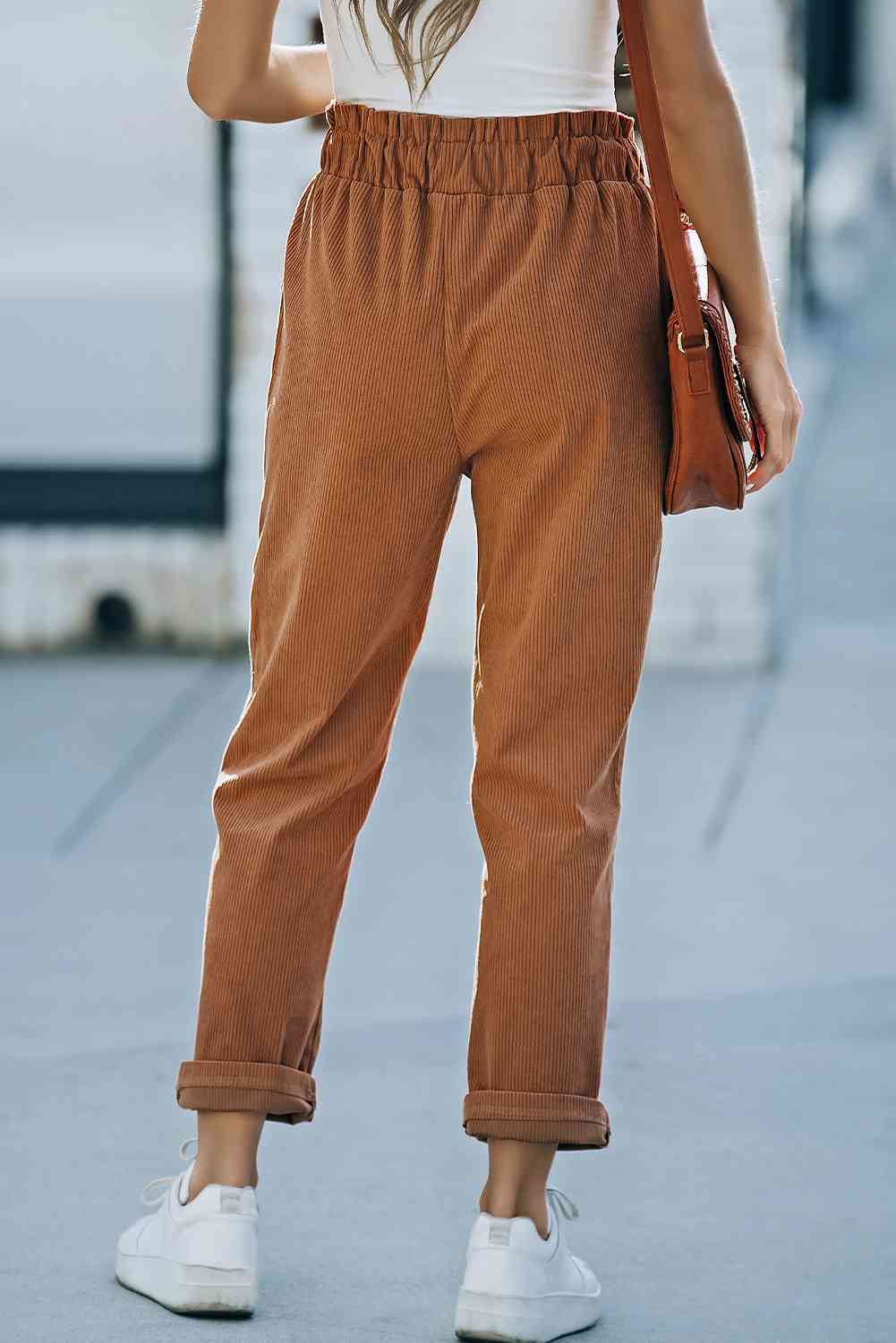 Drawstring Waist Corduroy Pants with Pockets Bazaarbey