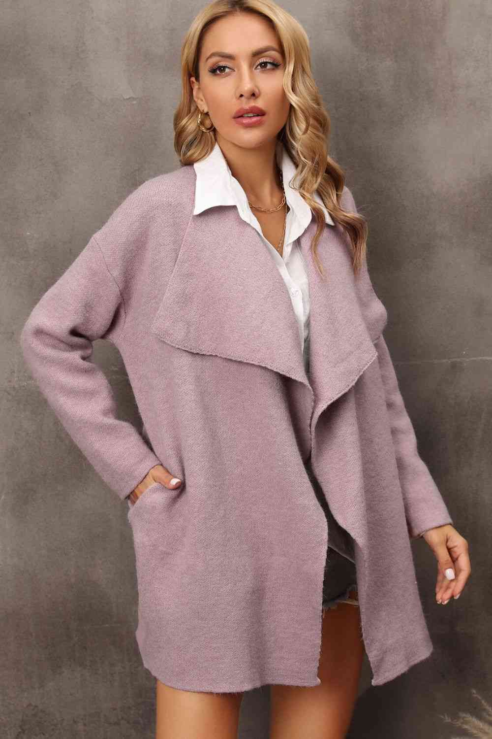 Waterfall Collar  Cardigan with Side Pockets Trendsi