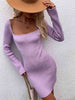 Tie Back Square Neck Long Sleeve Sweater Dress Bazaarbey