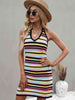 Striped Halter Neck Mini Sweater Dress Bazaarbey