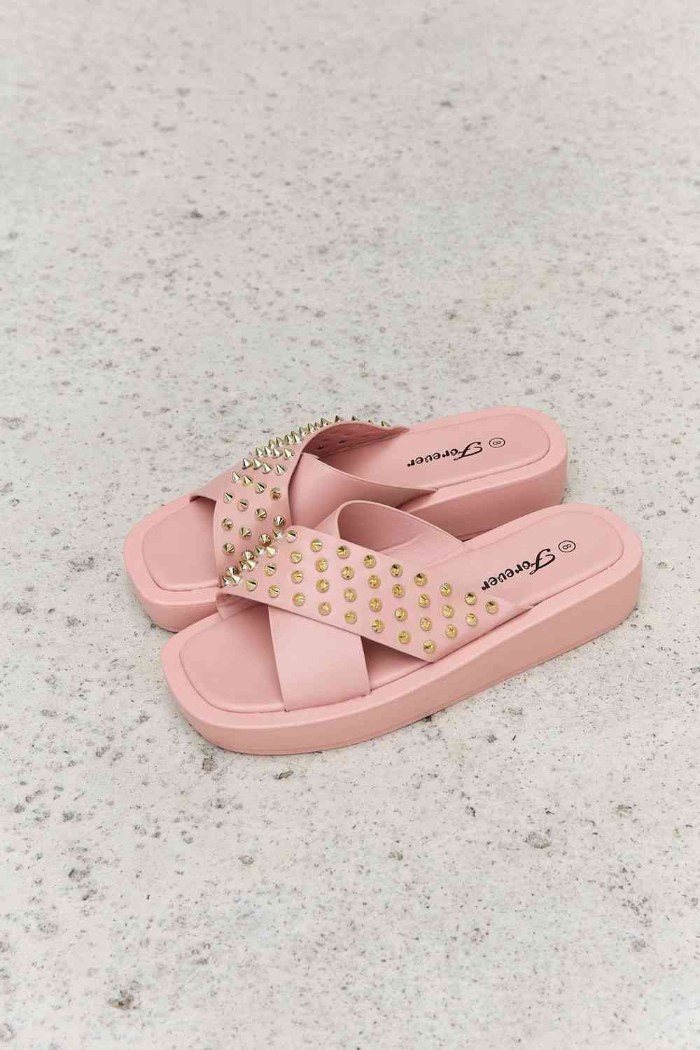  Studded Cross Strap Sandals in Blush Trendsi