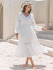 Tie Neck Balloon Sleeve Midi Dress -BazaarBey - www.shopbazaarbey.com