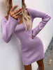 Tie Back Square Neck Long Sleeve Sweater Dress Bazaarbey