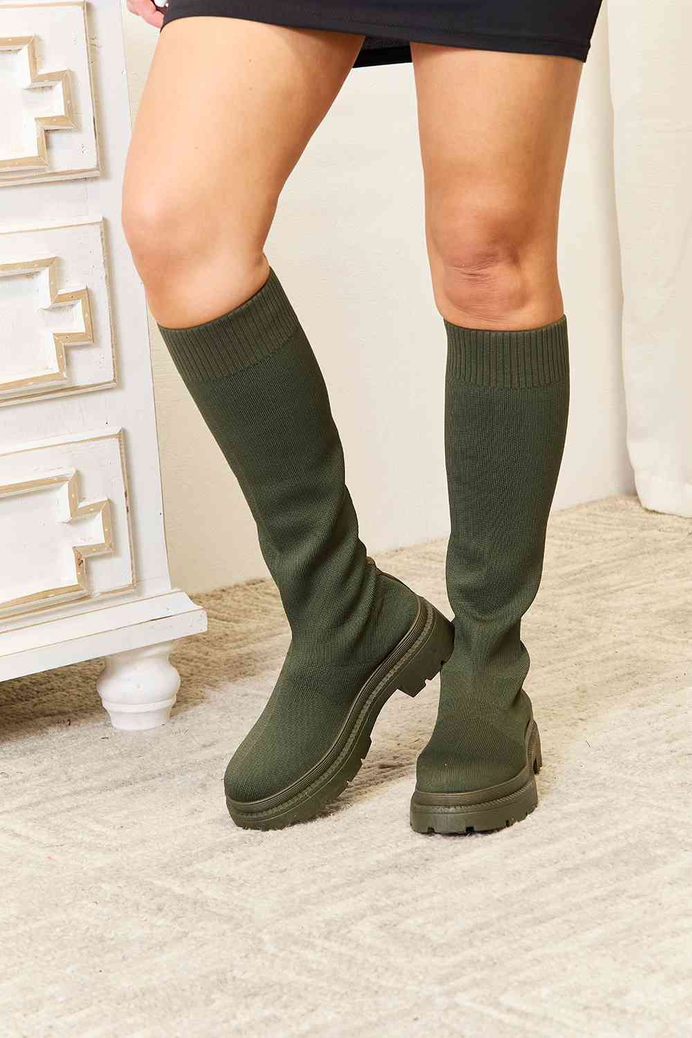  Footwear Knee High Platform Sock Boots Trendsi