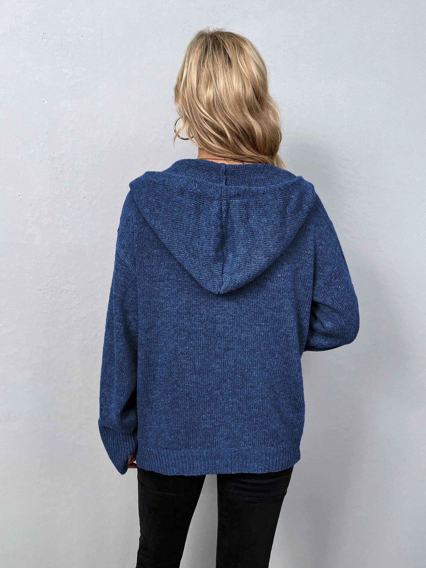 Button-Down Long Sleeve Hooded Sweater Bazaarbey