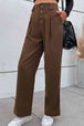 Button-Fly Pleated Waist Wide Leg Pants with Pockets Bazaarbey