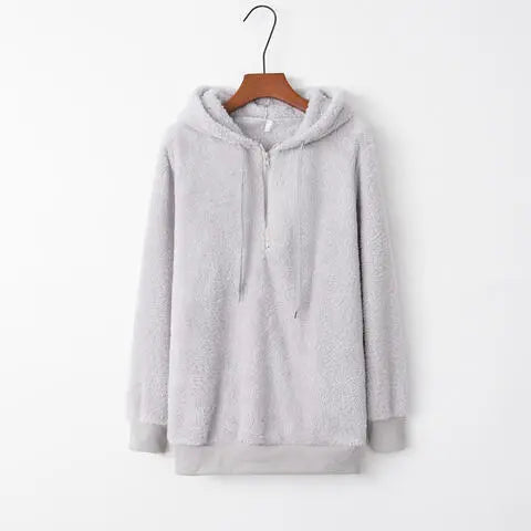 Quarter-Zip Drawstring Teddy Hoodie Bazaarbey