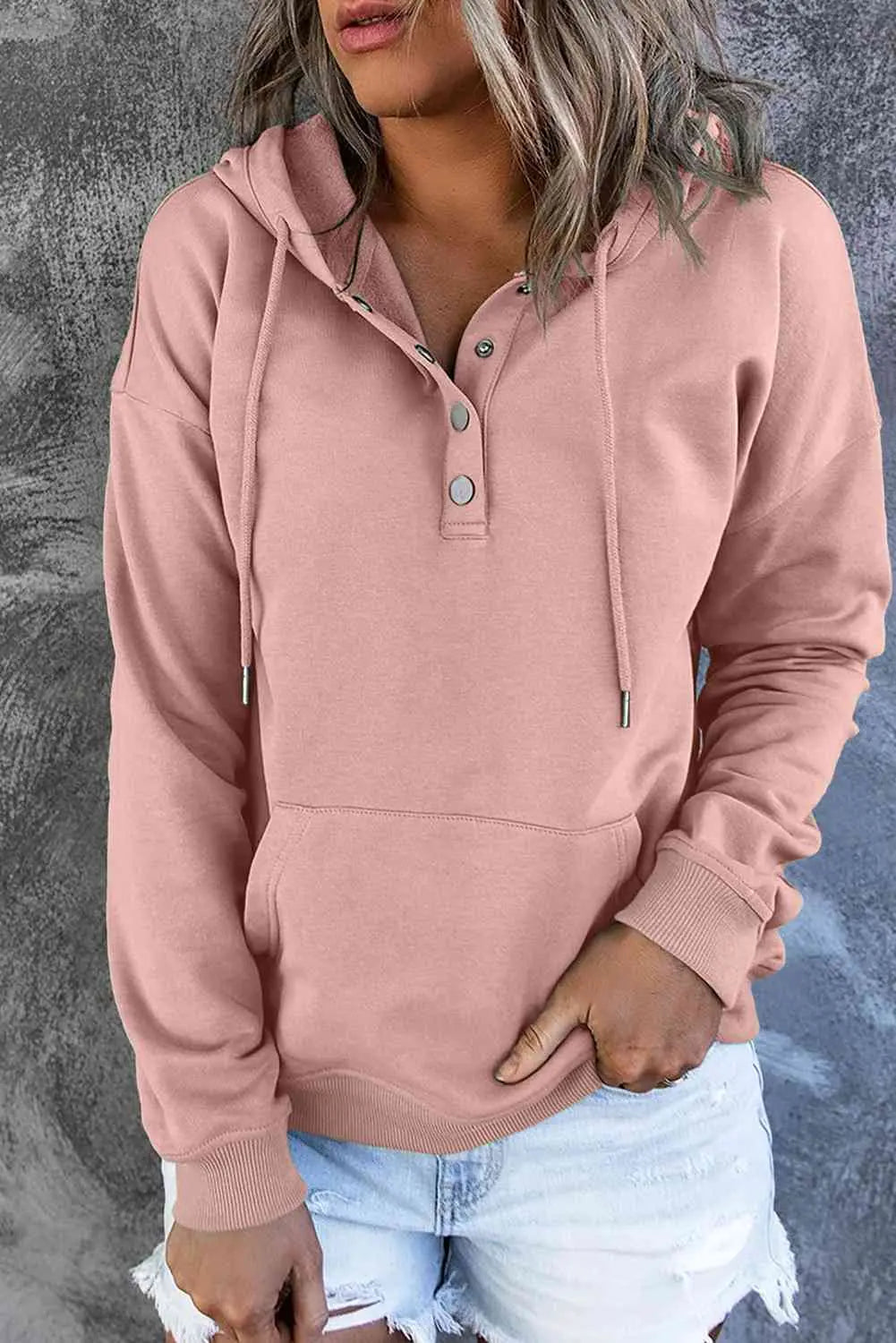 Dropped Shoulder Long Sleeve Hoodie with Pocket Trendsi