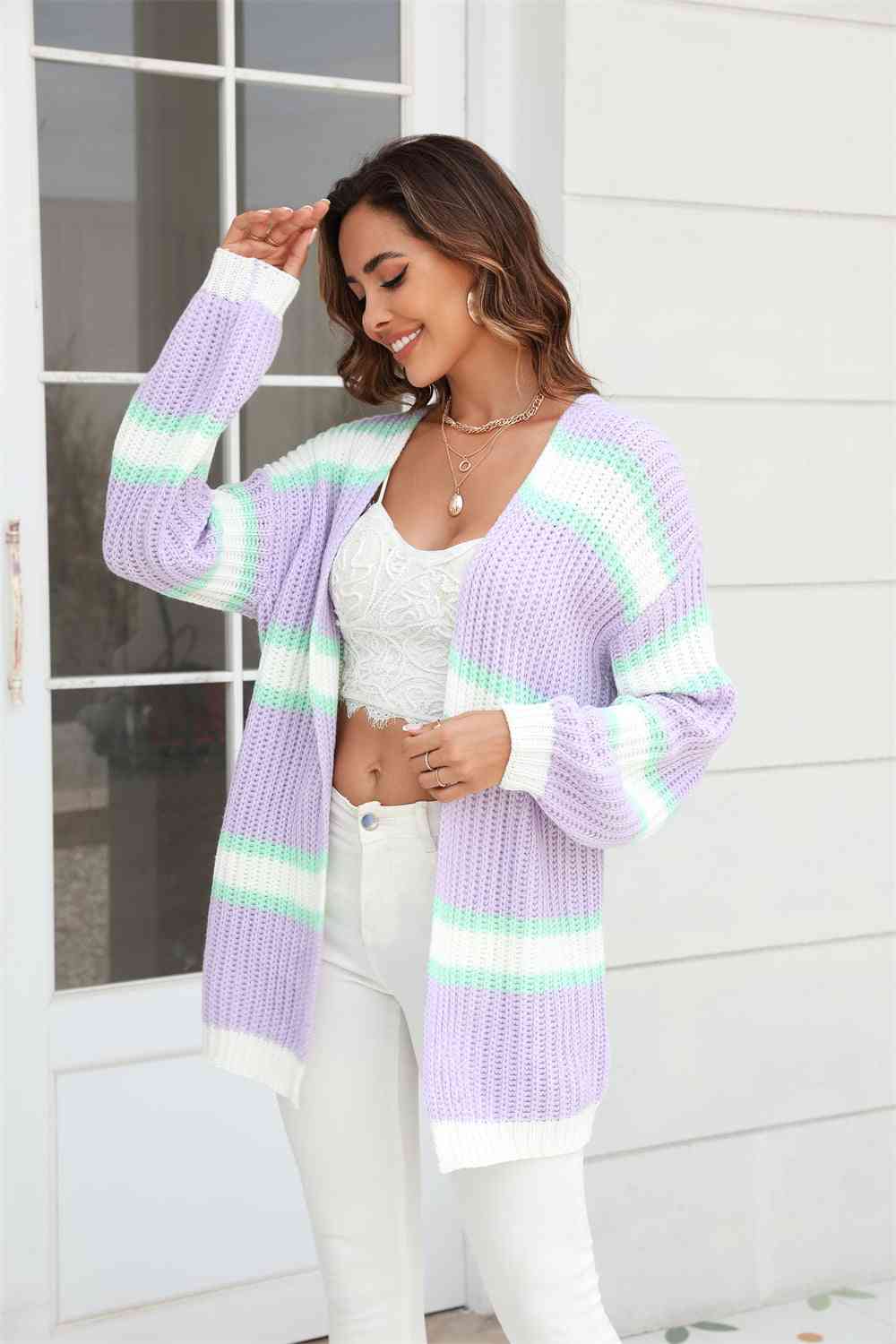  Ribbed Dropped Shoulder  Cardigan Trendsi