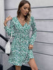 Animal Print Buttoned V-Neck Long Sleeve Dress -BazaarBey - www.shopbazaarbey.com