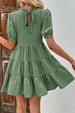 Puff Sleeve Tie Back Tiered Dress -BazaarBey - www.shopbazaarbey.com