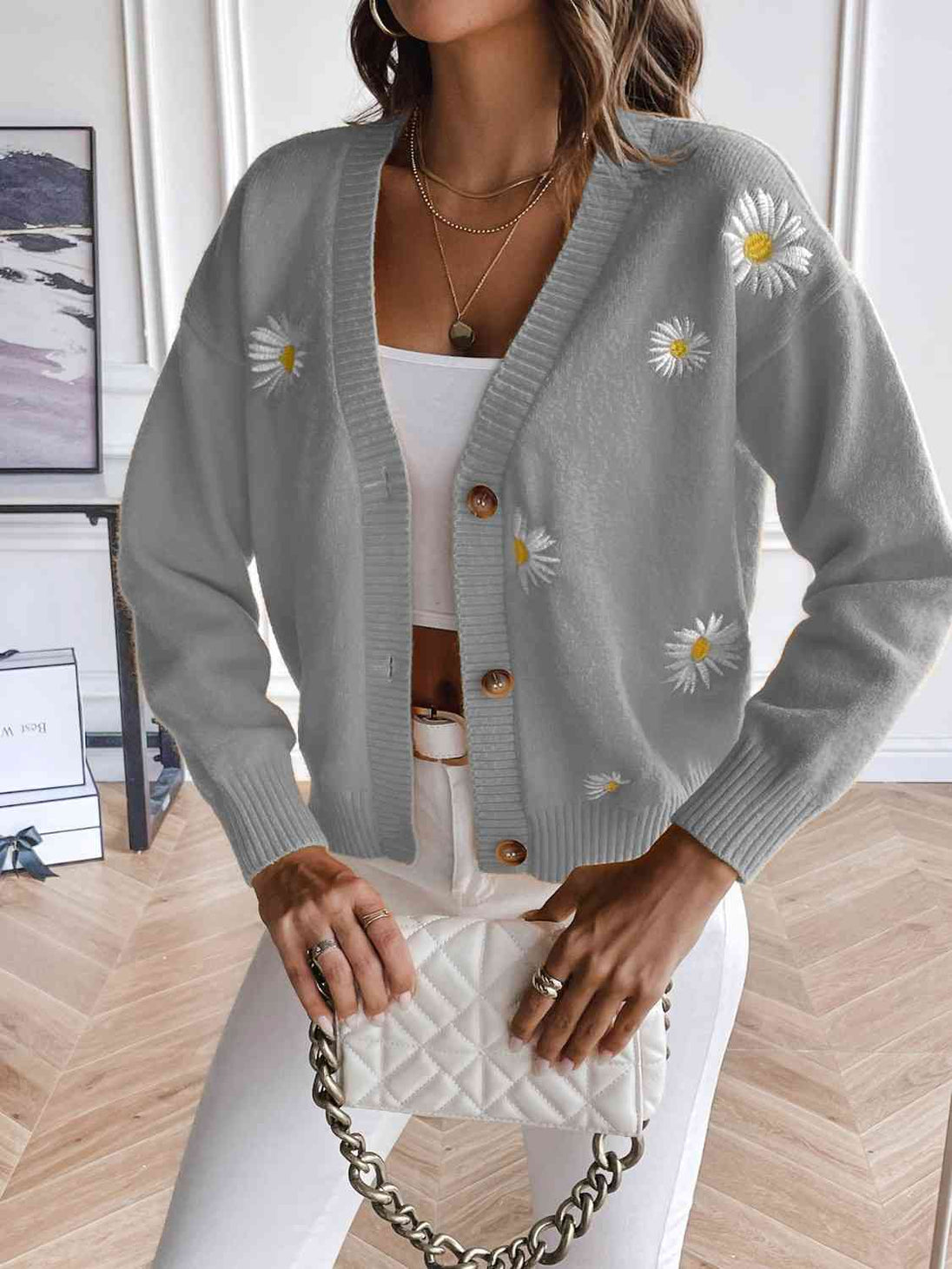 Floral Button Up Cardigan Trendsi