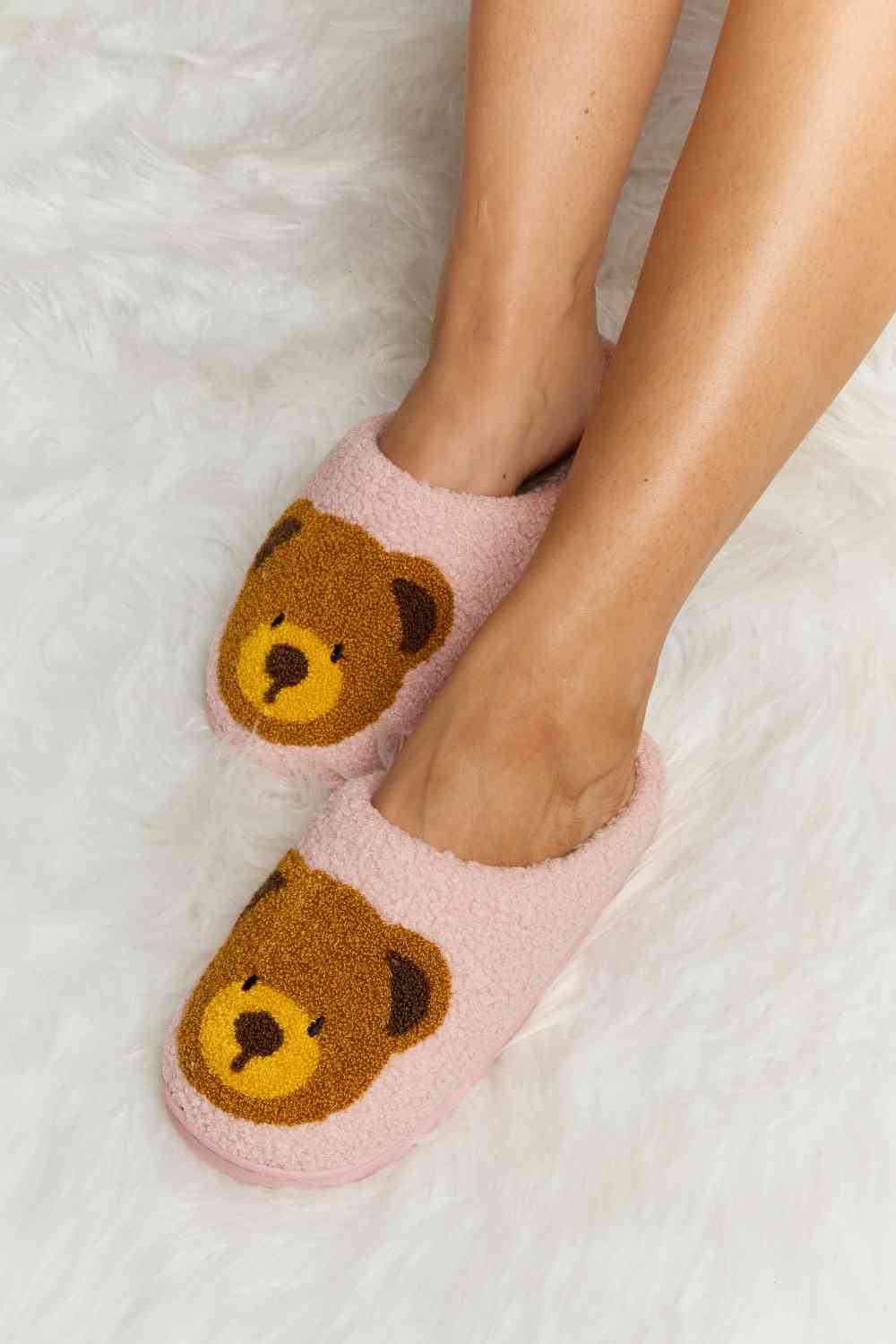 dy Teddy Bear Print Plush Slide Slippers Trendsi