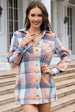 Collared Neck Long Sleeve Plaid Pocketed Shirt Bazaarbey