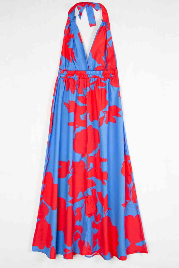 Contrast Halter Neck Maxi Dress Bazaarbey