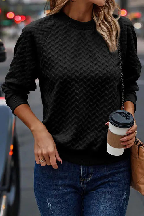 Texture Round Neck Long Sleeve Sweatshirt Bazaarbey