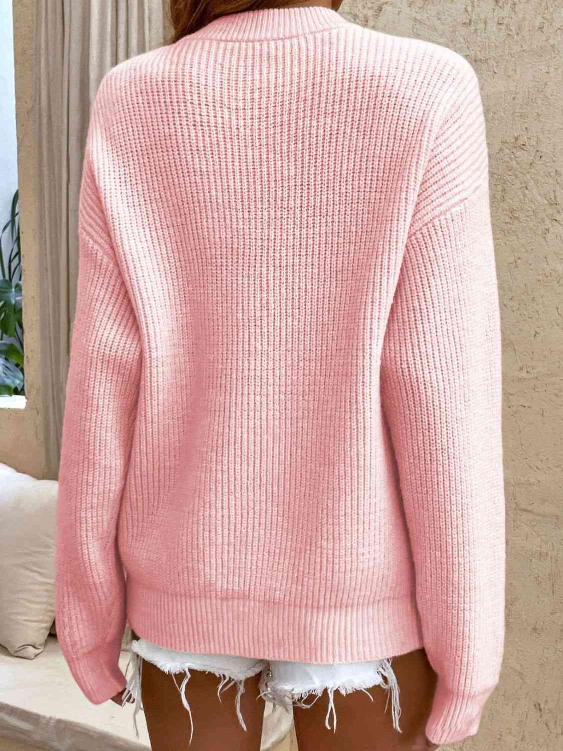 Round Neck Ribbed Button-Down Sweater Bazaarbey