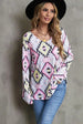 Geometric V-Neck Long Sleeve T-Shirt Bazaarbey