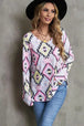 Geometric V-Neck Long Sleeve T-Shirt Bazaarbey