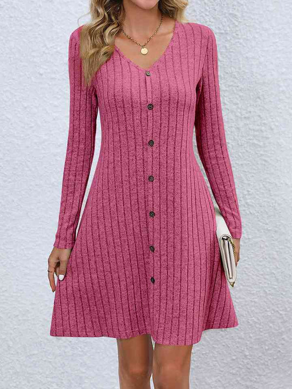 V-Neck Long Sleeve Mini Dress Bazaarbey