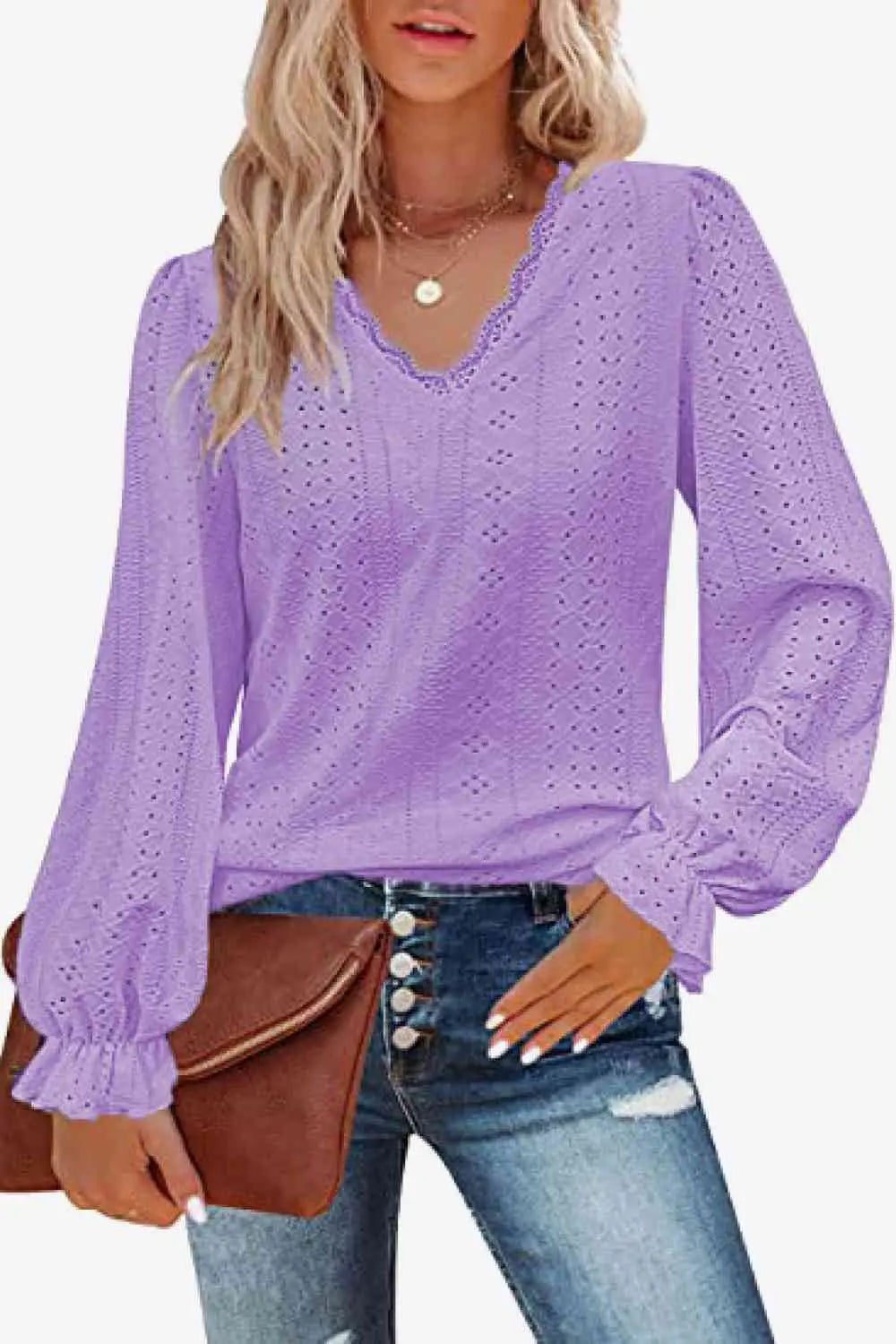  V-Neck Flounce Sleeve Blouse Trendsi