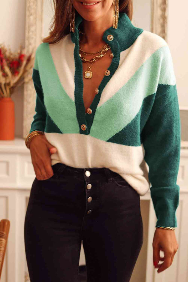 Color Block Buttoned Sweater Bazaarbey