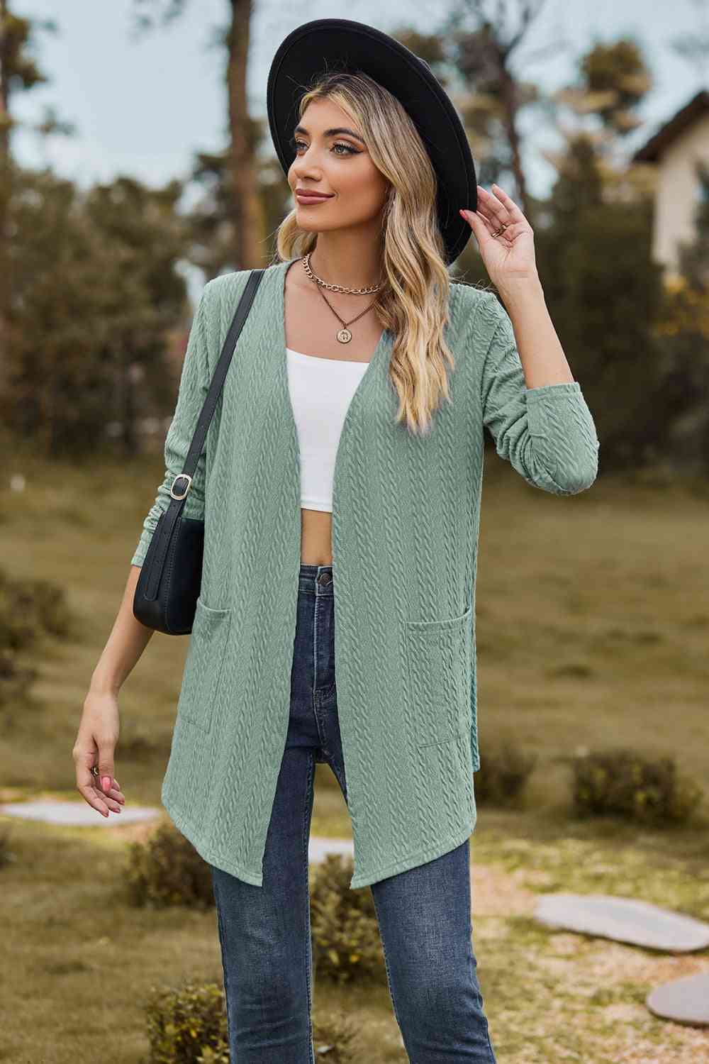  Long Sleeve Cardigan with Pocket Trendsi