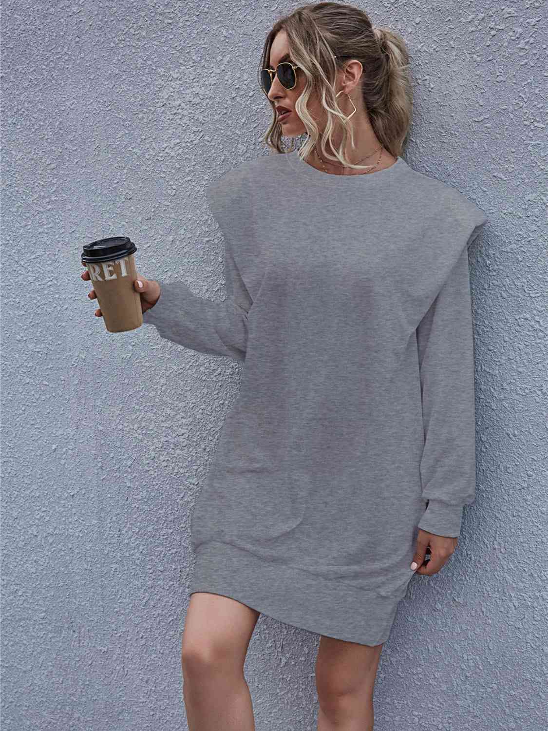 Round Neck Long Sleeve Mini Dress -BazaarBey - www.shopbazaarbey.com