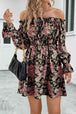 Floral Off-Shoulder Flounce Sleeve Dress -BazaarBey - www.shopbazaarbey.com