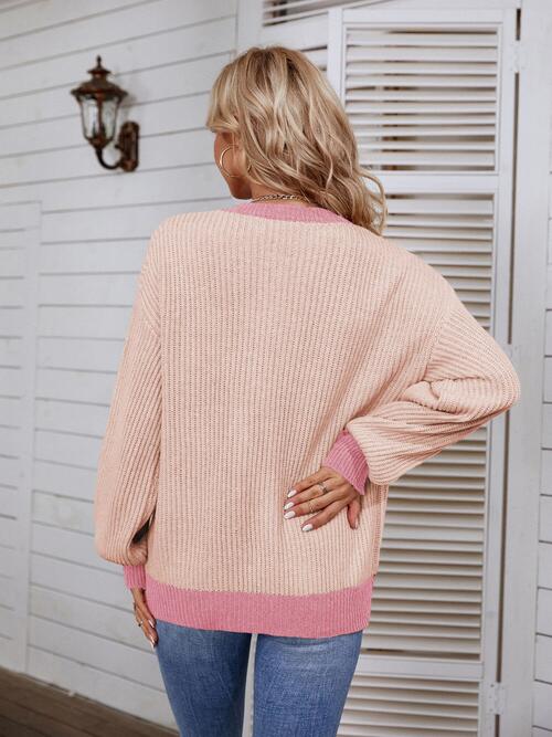 Decorative Button Round Neck Sweater Bazaarbey