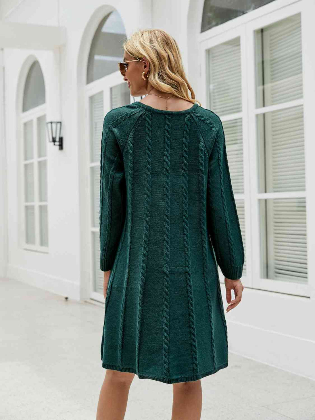 Cable-Knit Long Sleeve Sweater Dress Bazaarbey