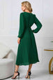 V-Neck Long Sleeve Tie Waist Midi Dress Bazaarbey