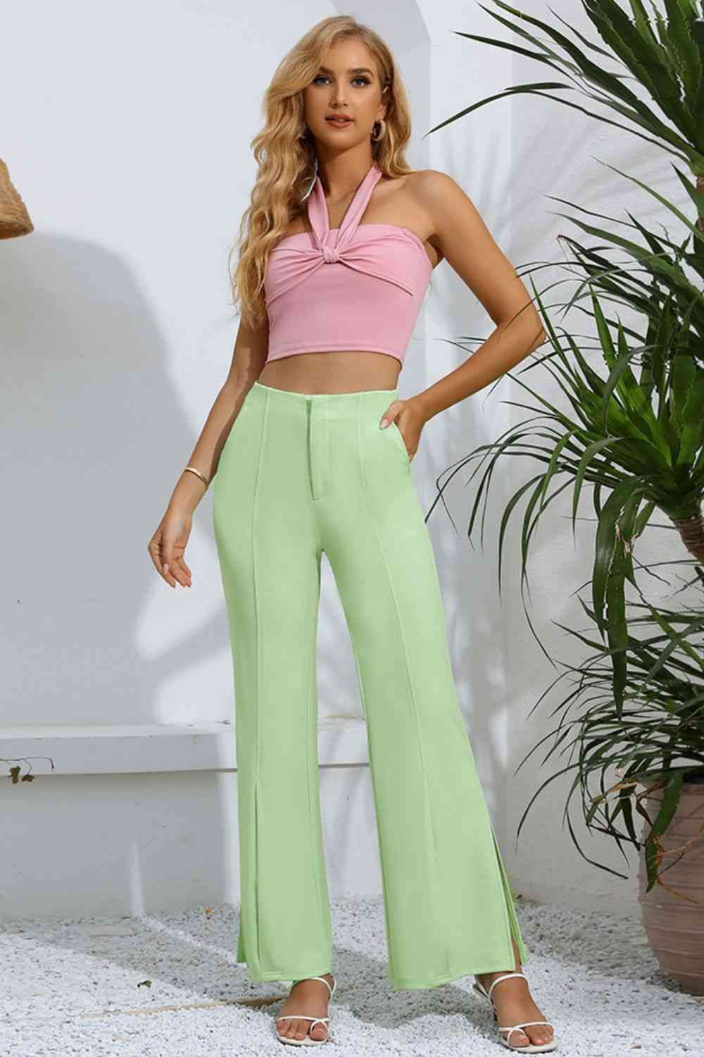 Slit High-Rise Flare Pants Bazaarbey