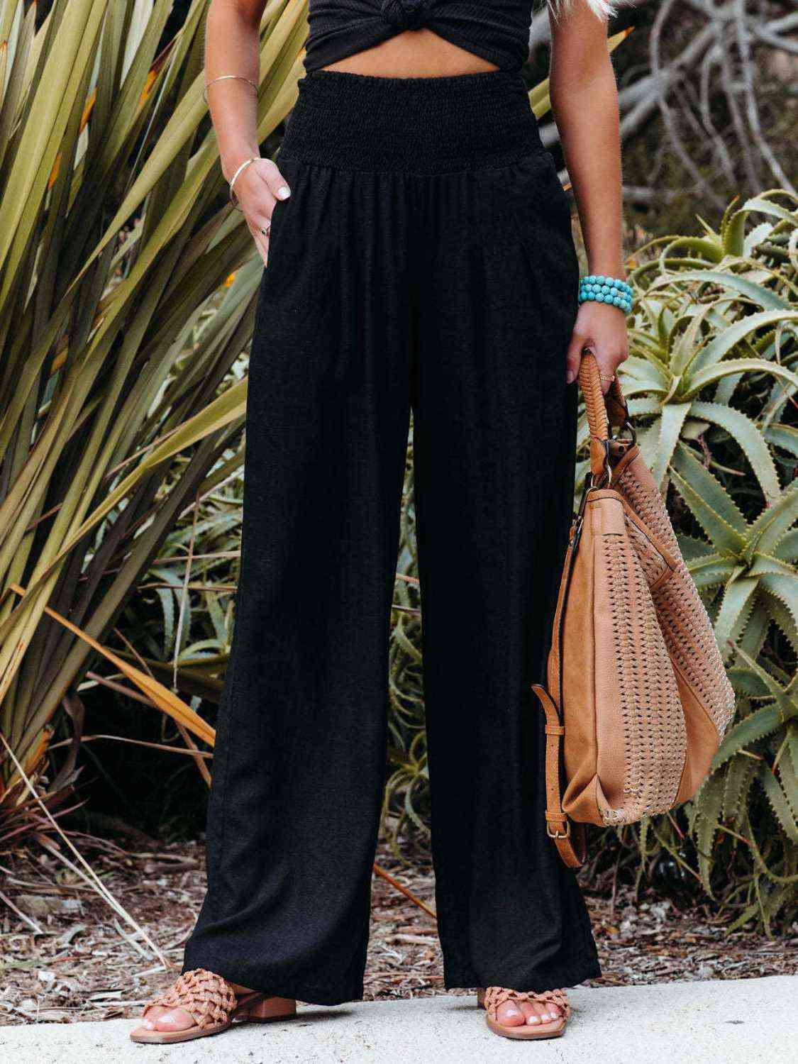  Smocked Waist Wide Leg Pants Bazaarbey