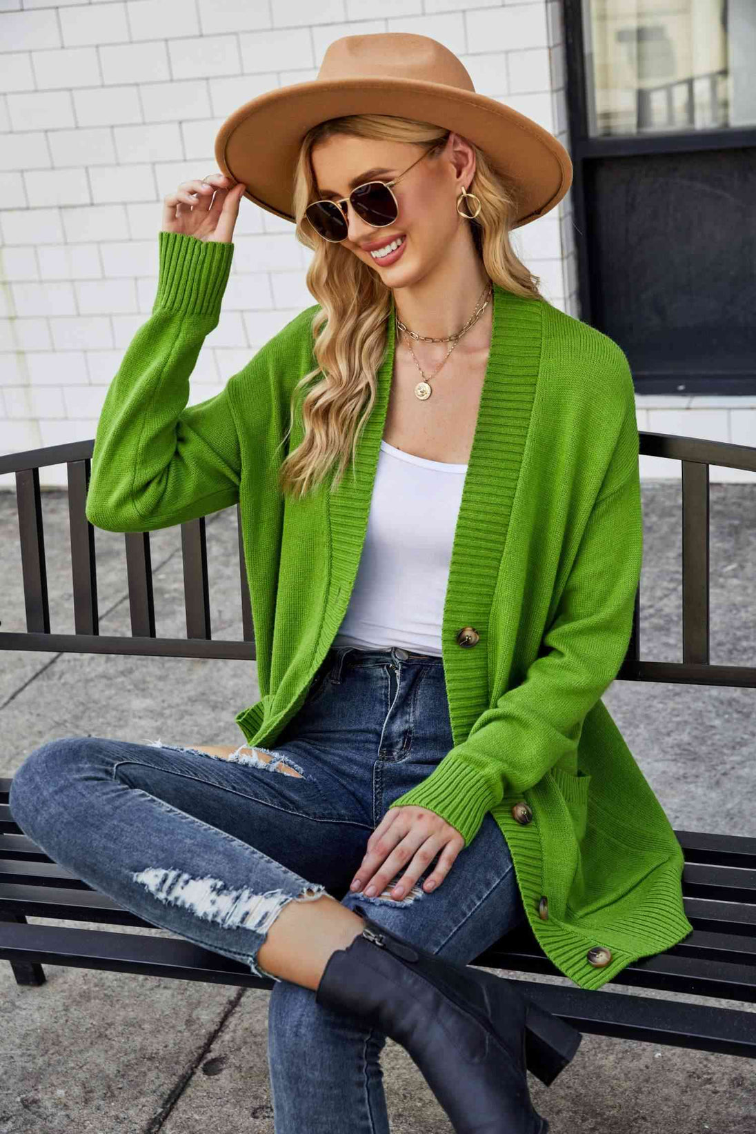  Ribbed Trim Dropped Shoulder Pocketed Cardigan Trendsi