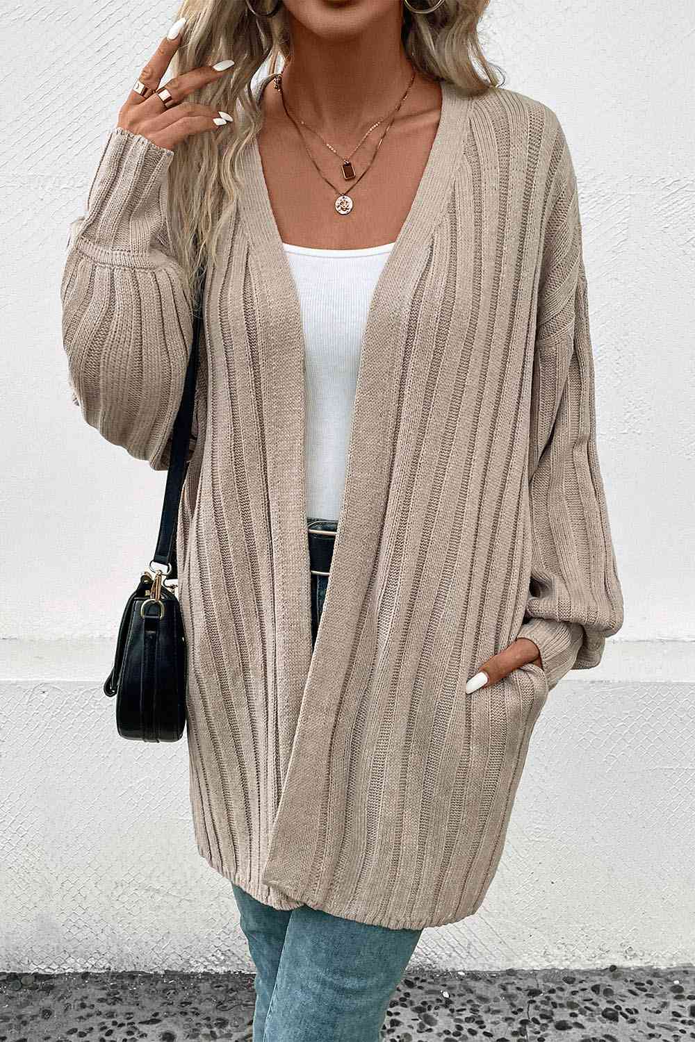 BazaarBey Open Front Cardigan with Pockets Trendsi