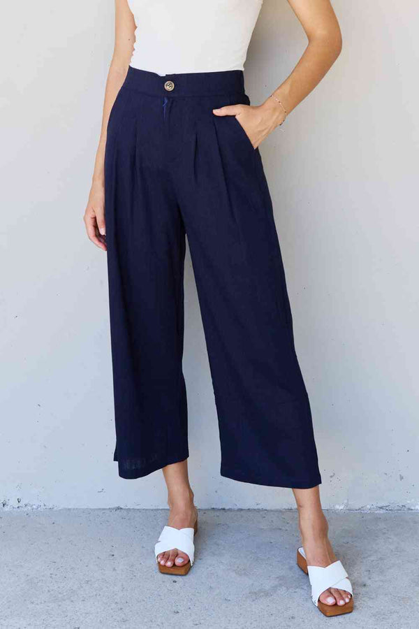 And The Why In The Mix  Pleated Detail Linen Pants in Dark Navy Bazaarbey