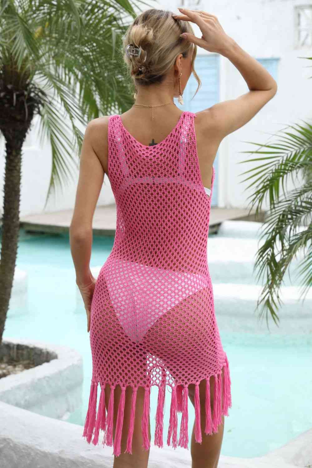  Hem Openwork Sleeveless Cover-Up Dress Bazaarbey