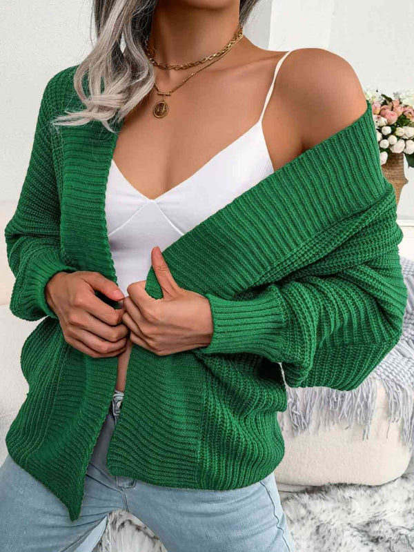 BazaarBey Rib-Knit Open Front Dolman Sleeve Cardigan Trendsi